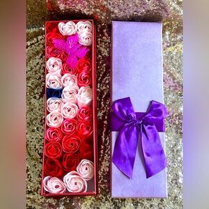33 piece Rose Soap Flower Gift Set with Box available in red or purple